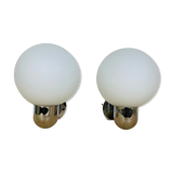 Pair of wall lamps space age chrome and opal globe 70s