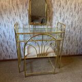 Vintage brass dressing table with mirror and matching stool, 1950s.