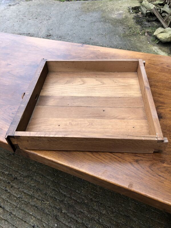 Table de ferme avec barre à chat en chêne massif a 1 tiroir