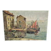 Oil on Canvas Marine Port of Martigues Signed (to be identified) Accid