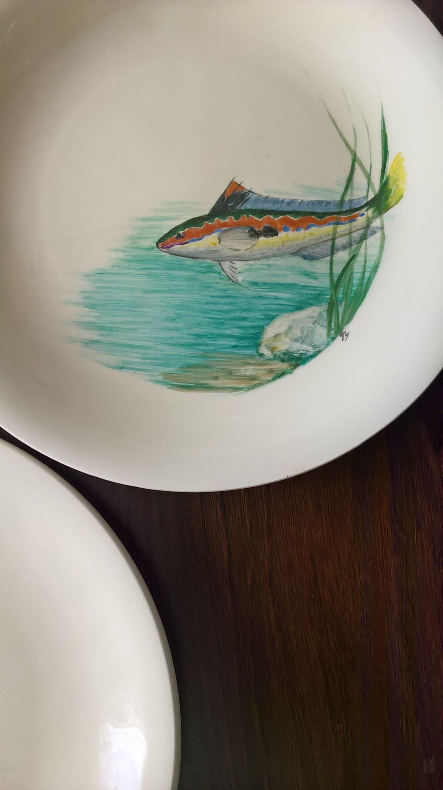 12 fish plates Proceram Cerel Aubagne, 1950s