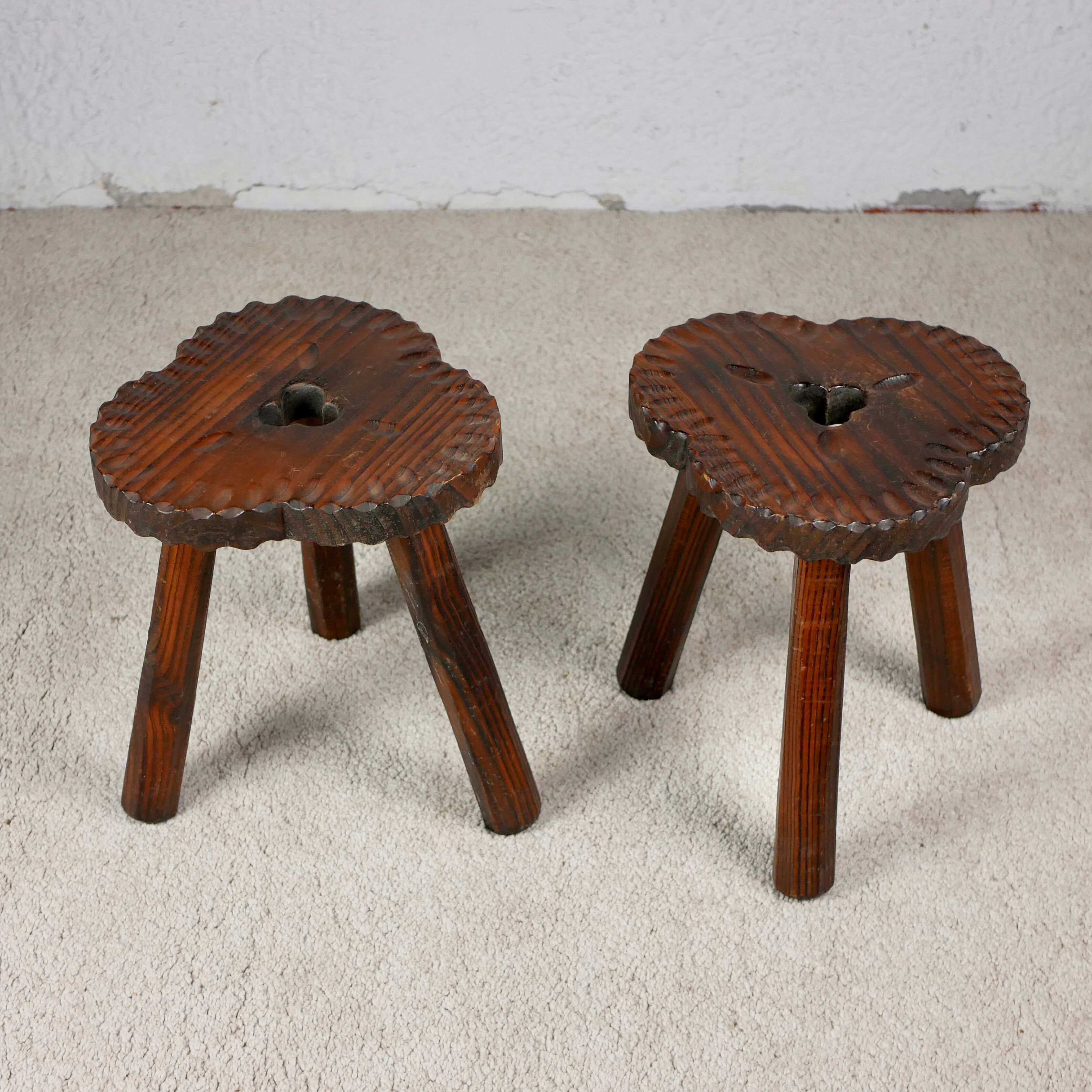 Paire de tabourets en bois, art populaire espagnol
