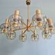 Large designer chandelier in brass and smoked glass globes, 1970s
