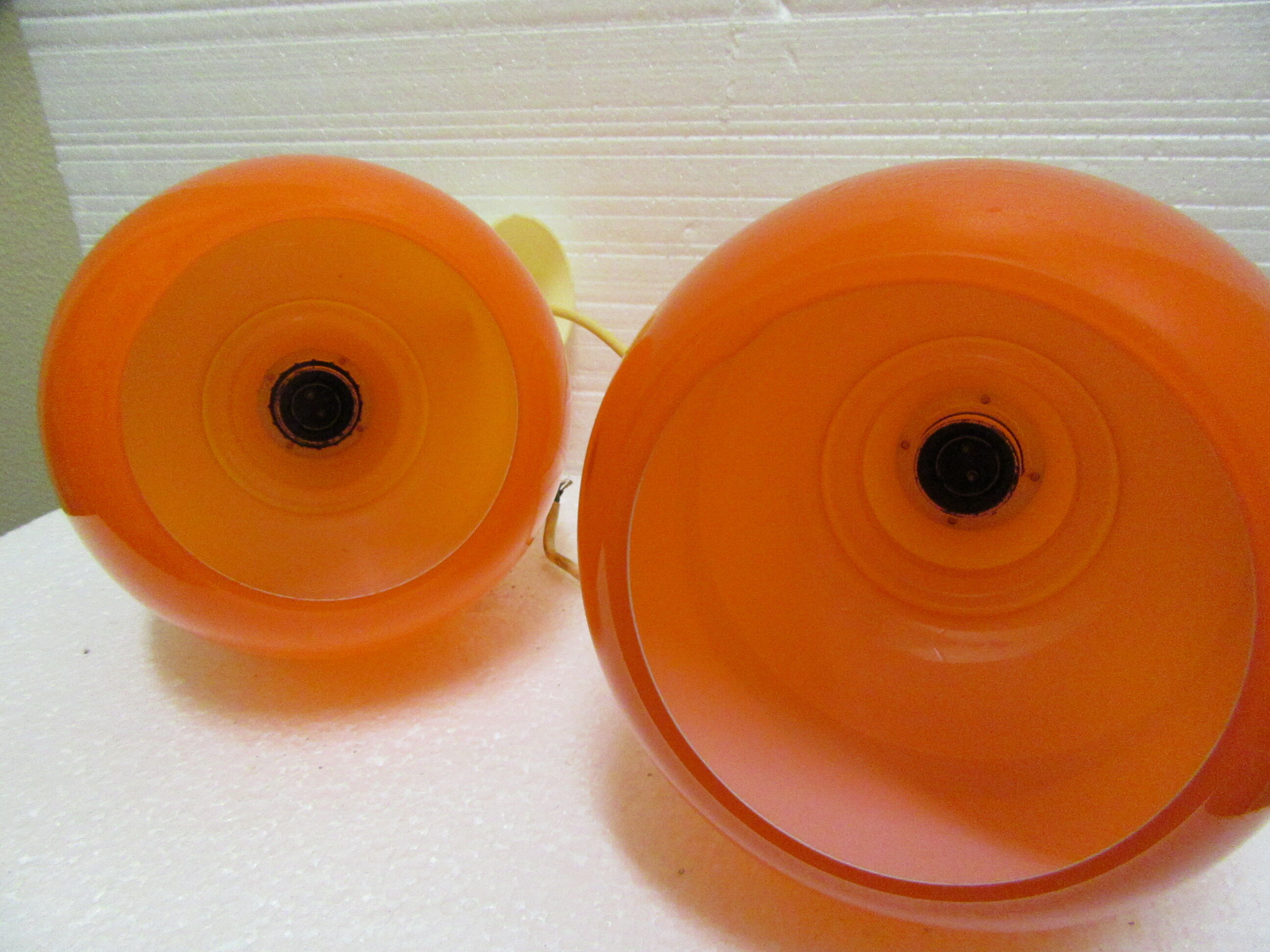 Pair vintage orange hanging lamps