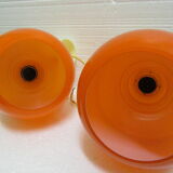 Pair vintage orange hanging lamps