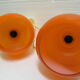 Pair vintage orange hanging lamps