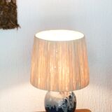 Signed ceramic lamp, raffia lampshade, 70s