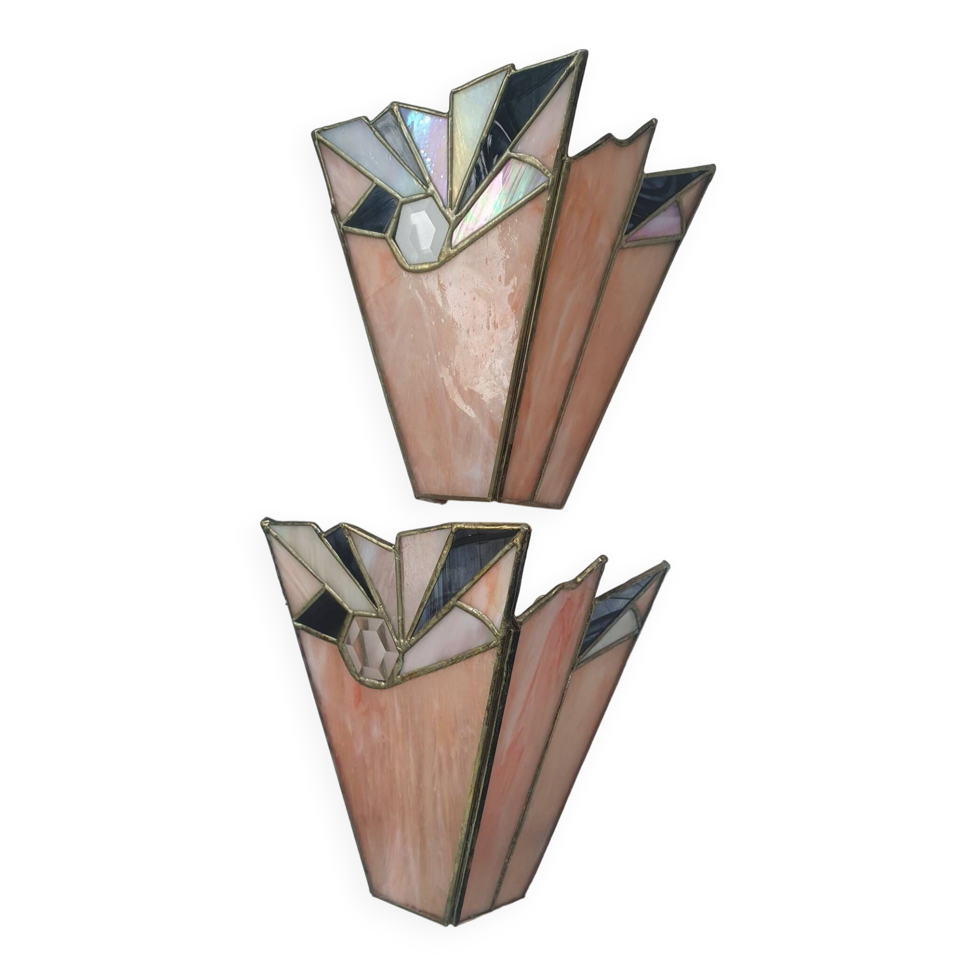 Pair of art-deco stained glass mosaic wall lights