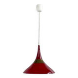 Scandinavian pendant light in red metal and brass, 1960