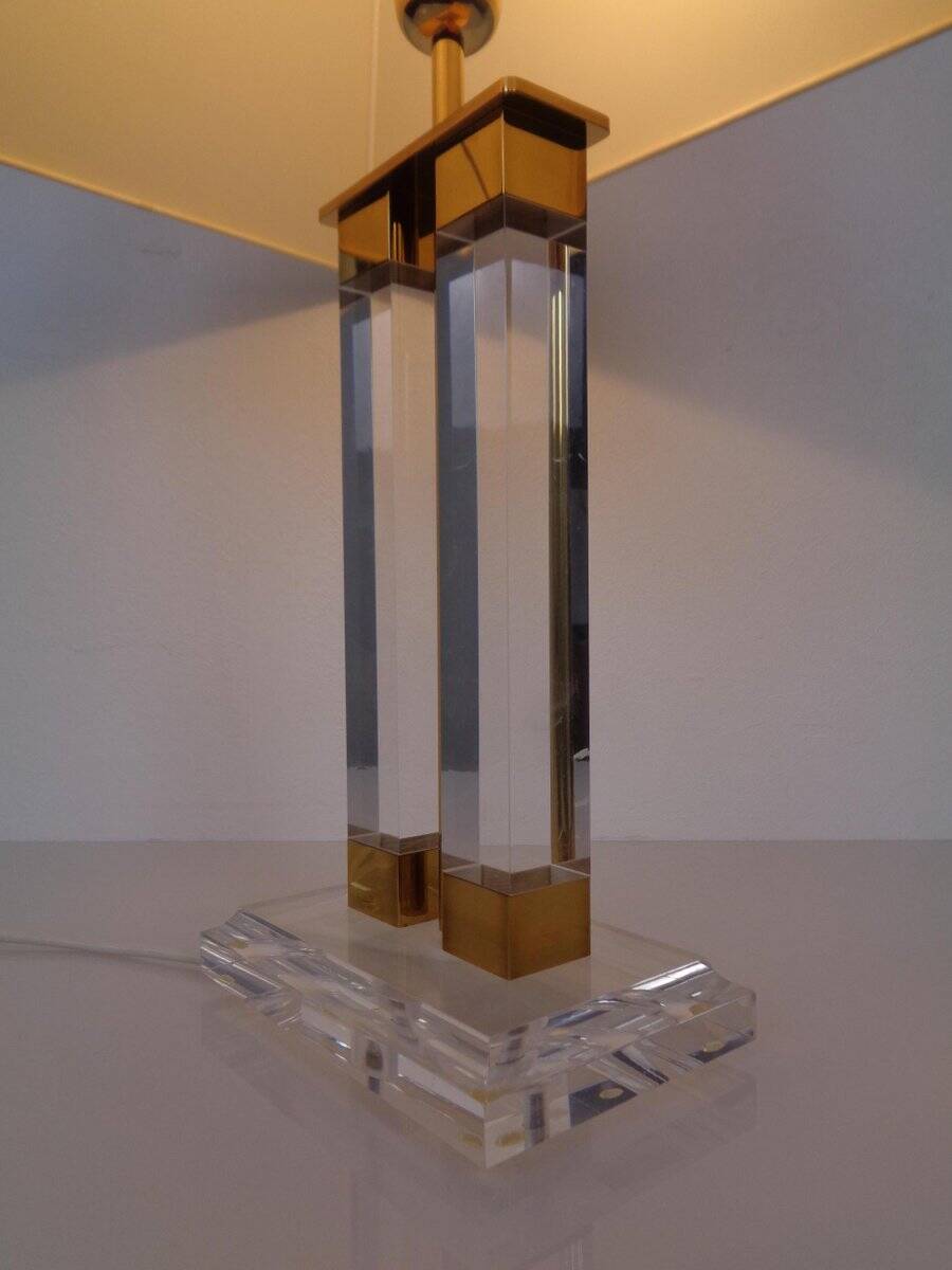 Hollywood Regency Acrylic Glass & Brass Table Lamp, Italy, 1970s