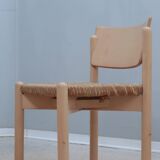 Vintage rustic dining chairs with straw seat 1970s