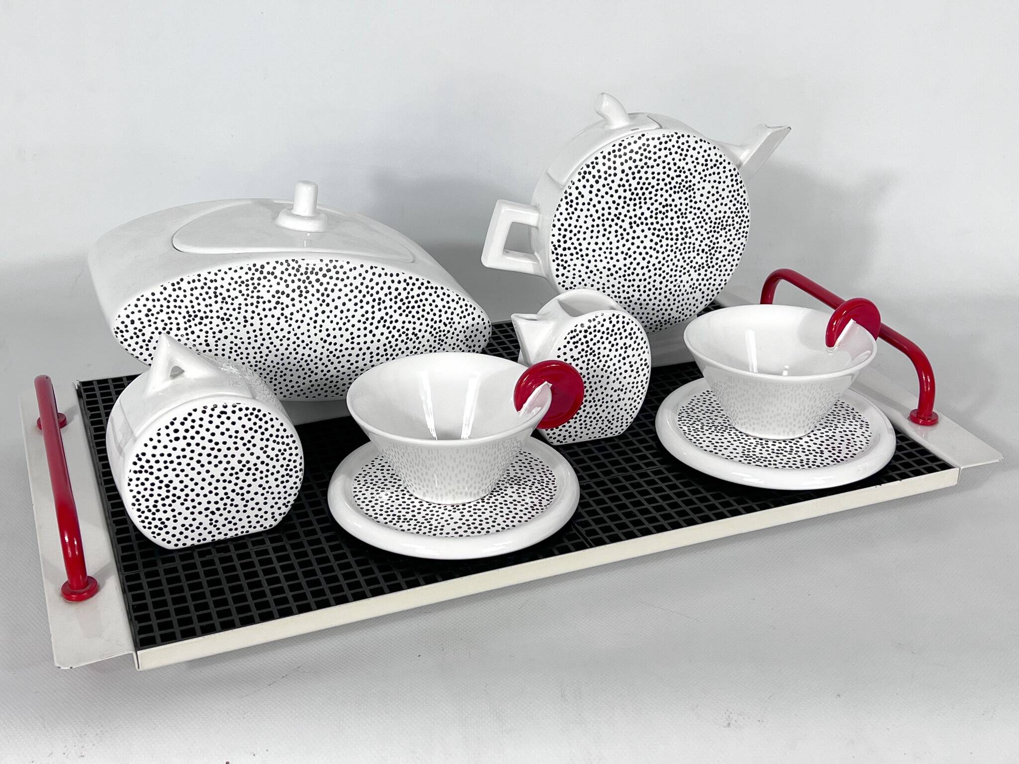 Ceramic Tea Set by Mas for Memphis Milano, 1980s, Set of 7