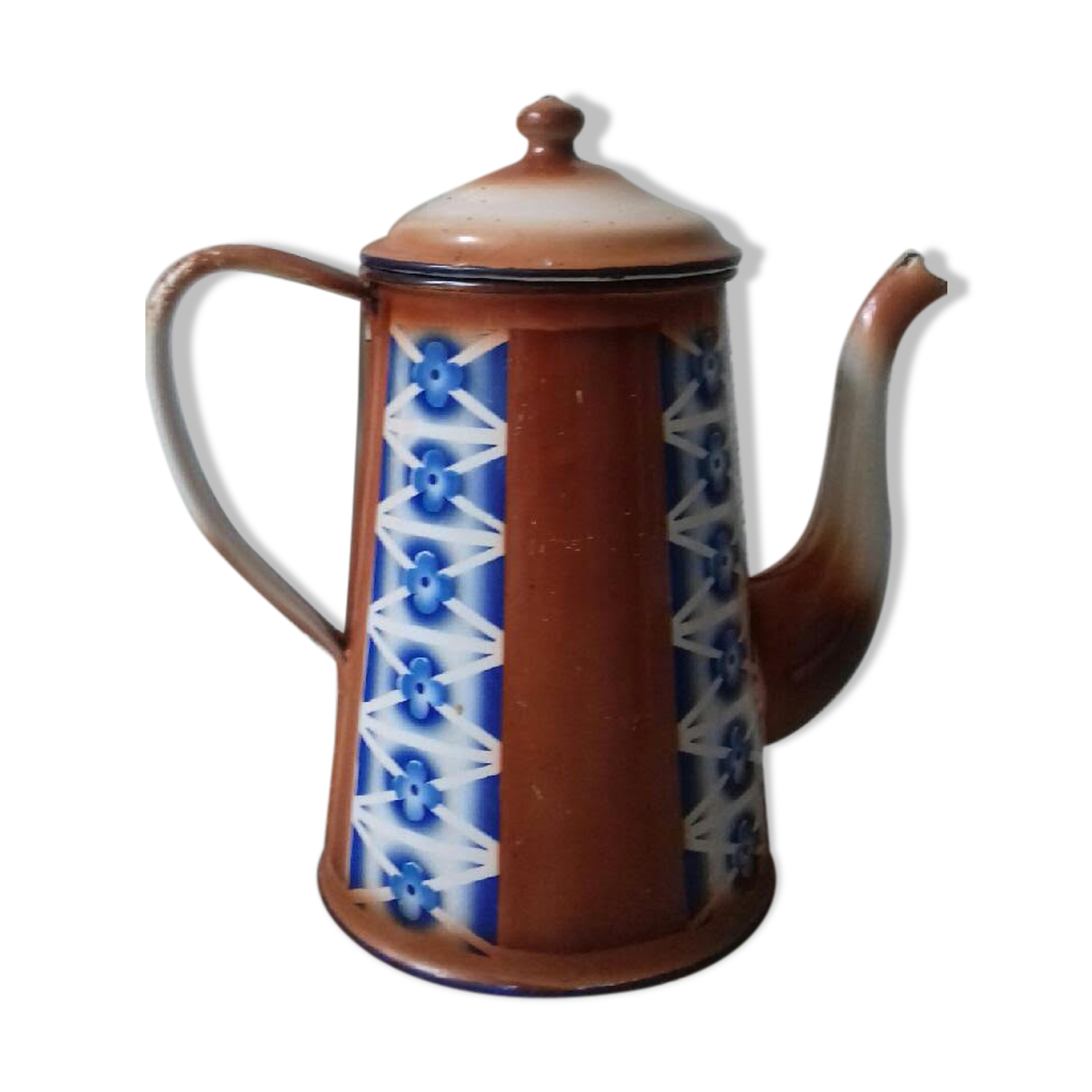Enamelled coffee maker brown frieze blue flowers