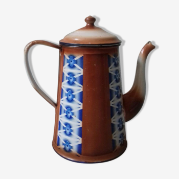 Enamelled coffee maker brown frieze blue flowers