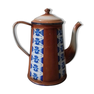 Enamelled coffee maker brown frieze blue flowers