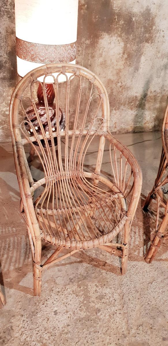 Three vintage rattan chairs