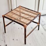 Trio of nesting tables in wood and rattan