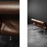 Two-seater canapé in steel and brown faux leather, Germany 1970.