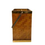 Hollywood regency brass and woven bamboo magazine rack, Metal Linea Nova Italy 1970