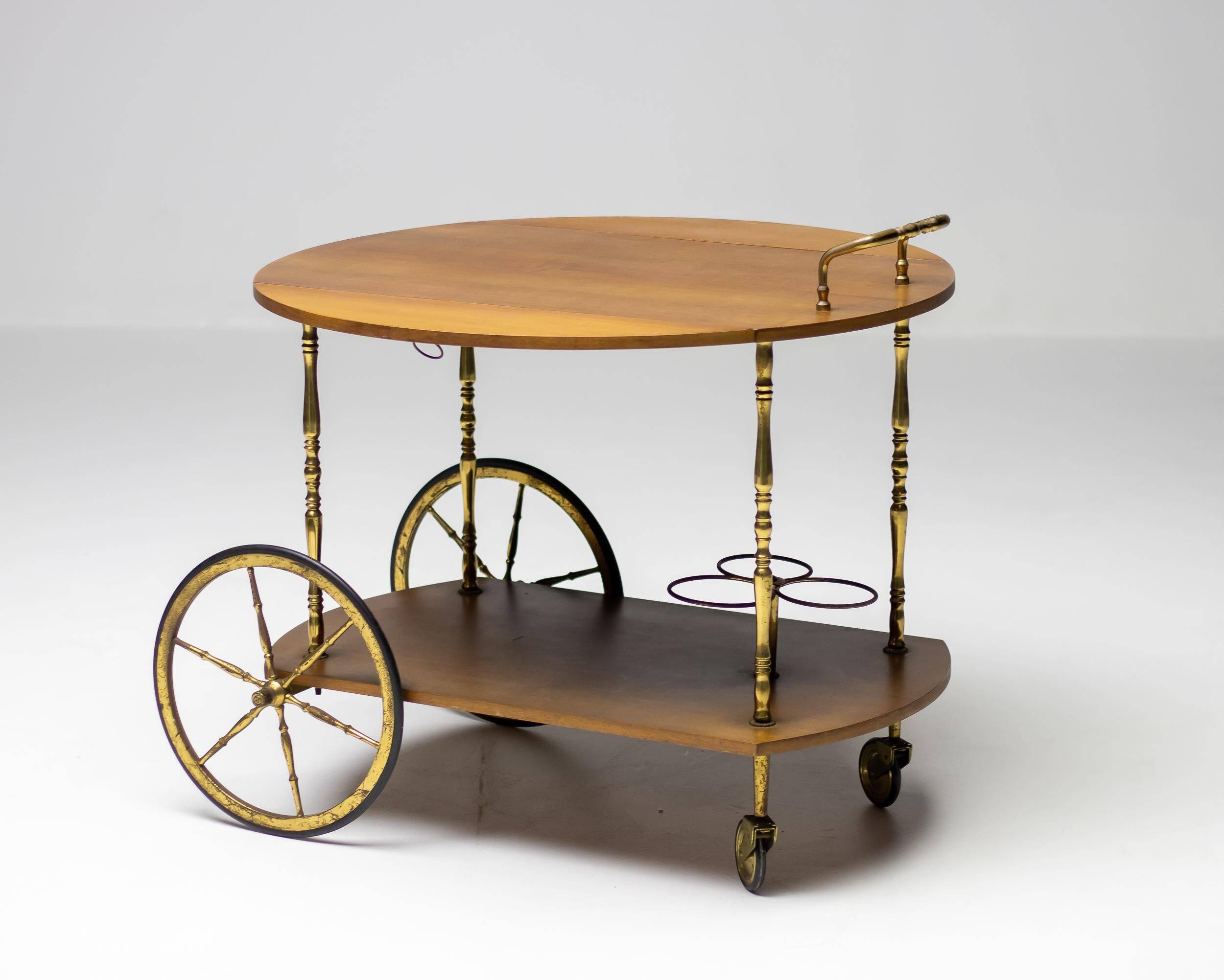 Brass and walnut bar cart by Cesare Lacca