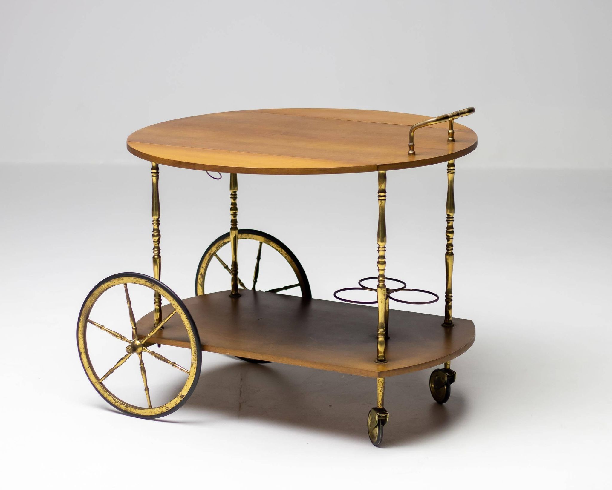 Brass and walnut bar cart by Cesare Lacca