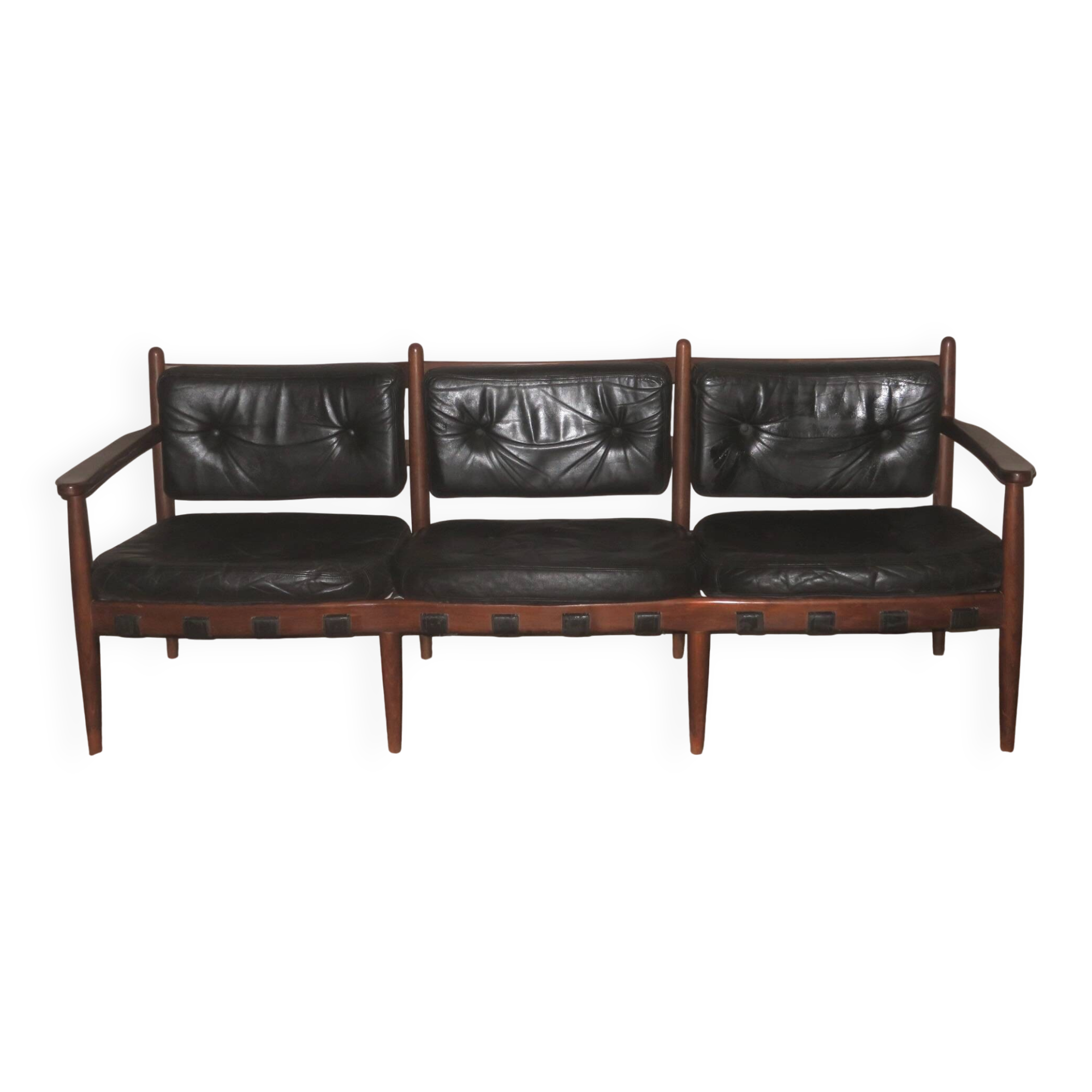 Cadett 3-seater sofa in teak and leather by Eric Merthen, Sweden 1960s