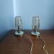 Pair of vintage 70s bedside lamps – Brushed brass, enamel & ribbed glass