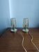 Pair of vintage 70s bedside lamps – Brushed brass, enamel & ribbed glass