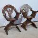 Pair of Savonarola Syrian Walnut Armchairs – Late 19th Century