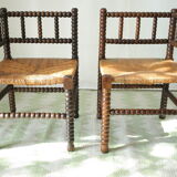 Pair of chairs corner fireplace turned beaded wood