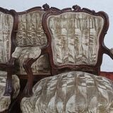 Salon ensemble banquette et fauteuils Rocaille en noyer