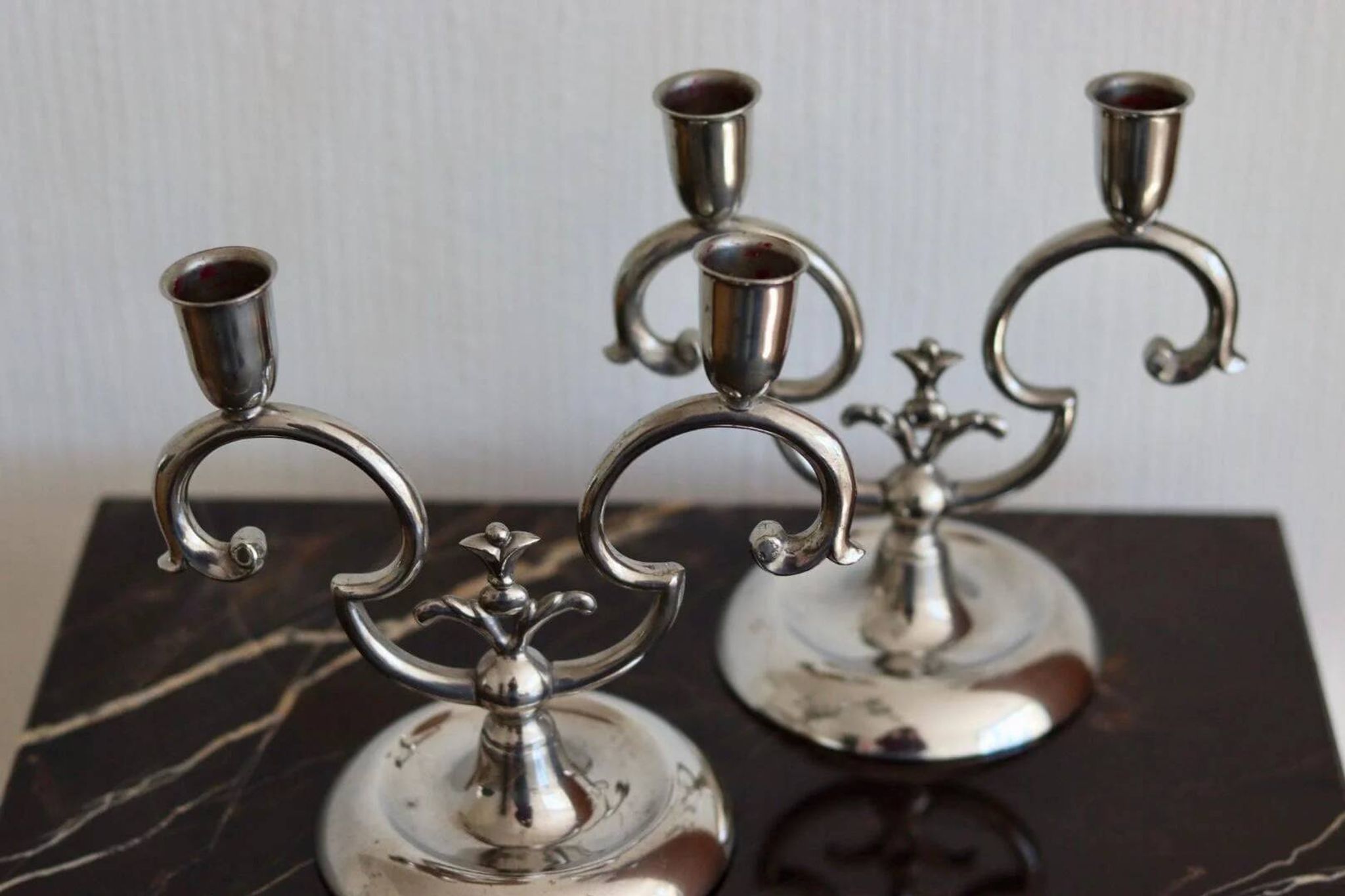 Pair of vintage Swedish pewter candleholders by Svenskt Tenn