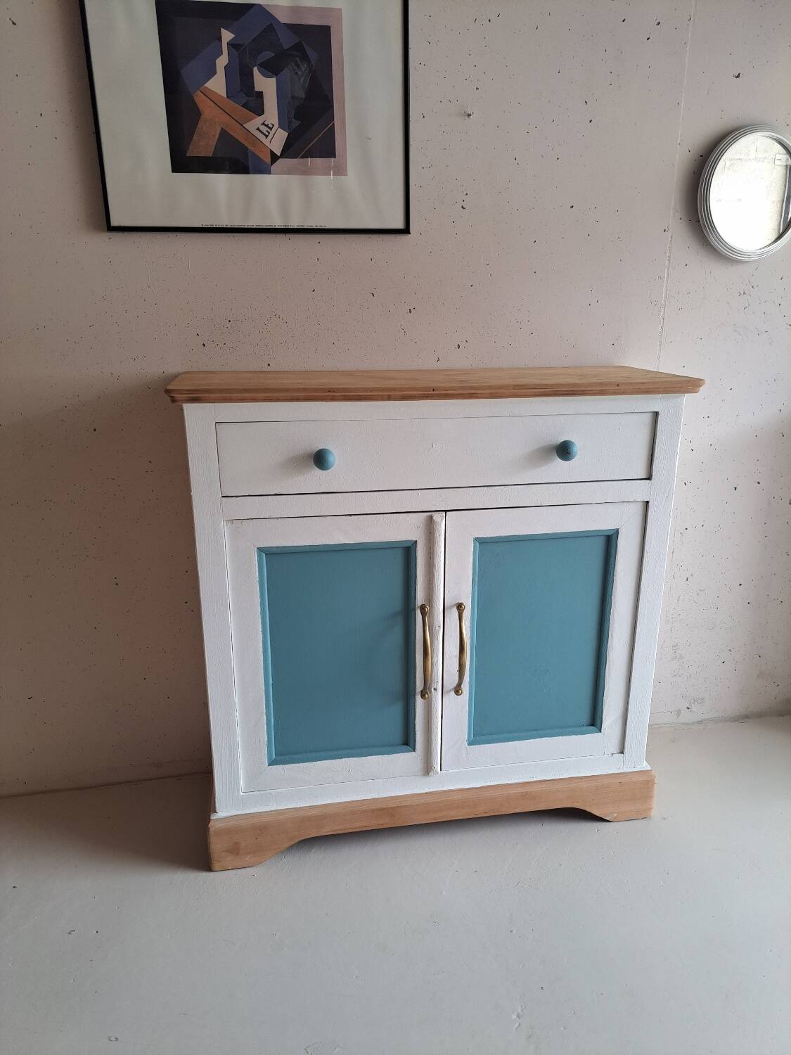 Small old sideboard painted blue and white