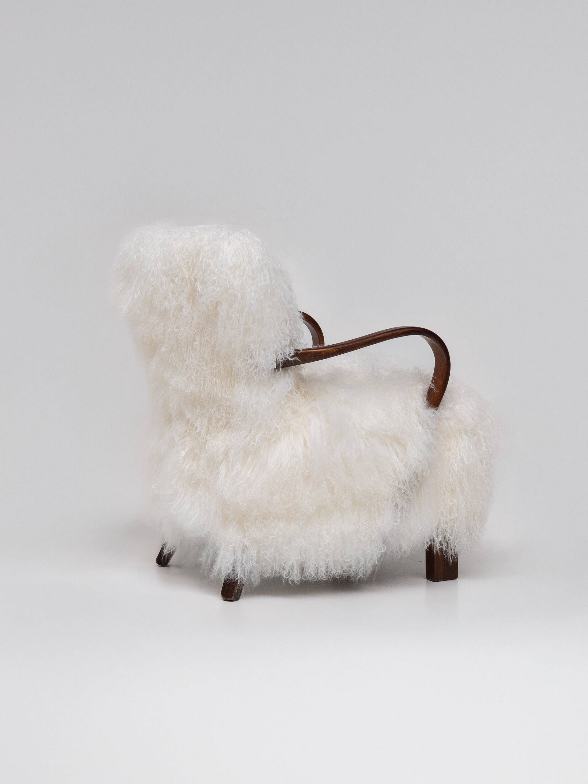 Pair of Art Deco Armchairs in Mongolian Sheepskin, 1950s