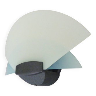 Vintage wall lamp Italian design blue and white glass. Memphis style.