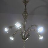 Lustre en verre de Murano vintage, couleur ambre, six lumières, design des années 1950.