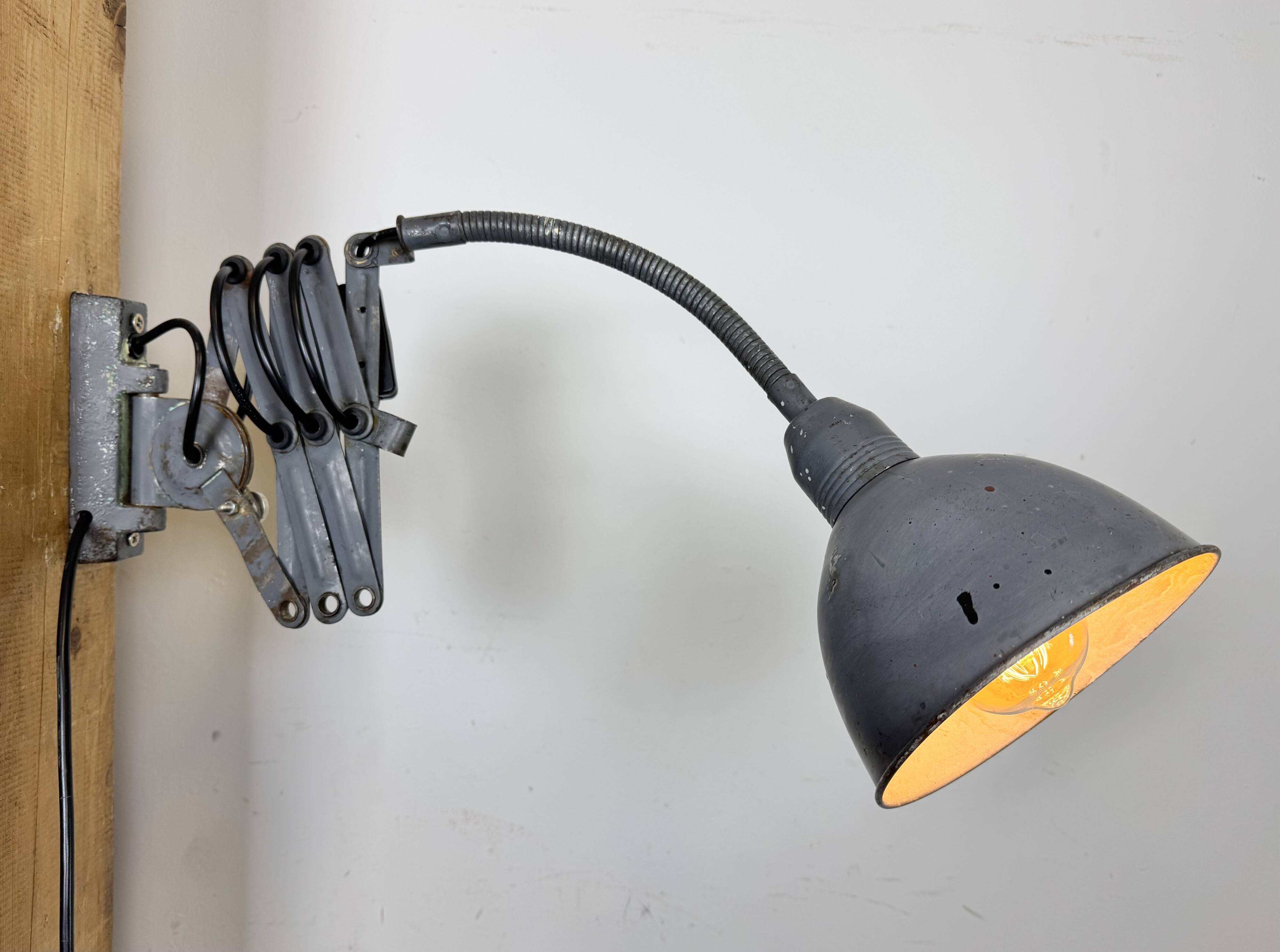 Grey Industrial Gooseneck Scissor Wall Lamp from Elektroinstala, 1960s
