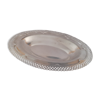 Hollow oval dish in silver metal