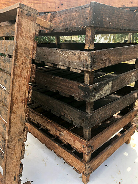 Set of eight old wooden shelves