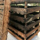 Set of eight old wooden shelves