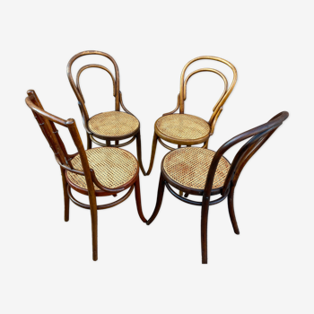 Lot de 4 chaises bistrot dépareillé bois courbé
