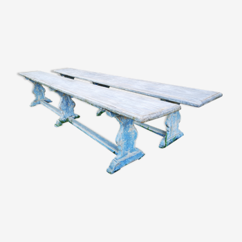 Pair of grey/blue skated benches