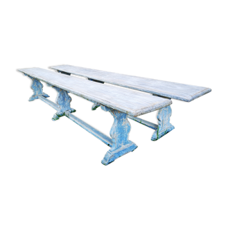 Pair of grey/blue skated benches