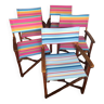 Lot de 5 chaises vintage pliables en bois de sapin et tissu