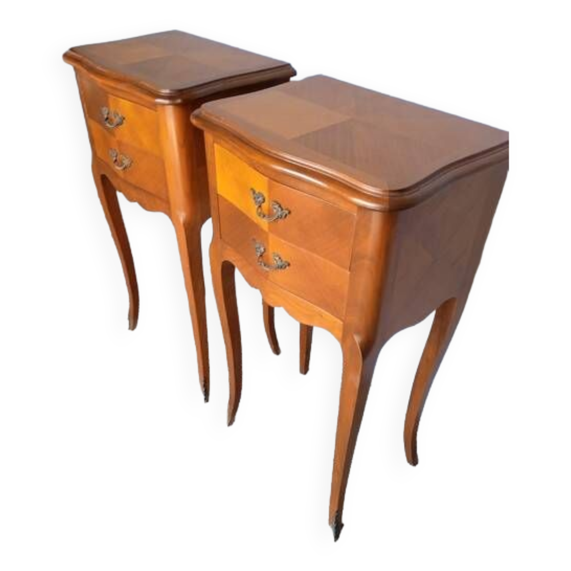 Pair of bedside cherry and bronze