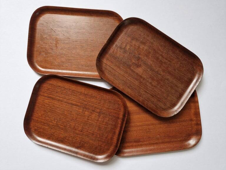 Set of Four Midcentury Serving Teak Trays Backman for Airlines, Finland, 19