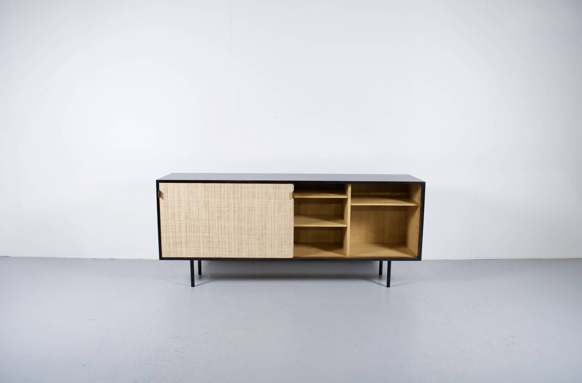 ENFILADE FLORENCE KNOLL MODEL 116 WOOD LEATHER AND RATTAN 1960