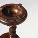 Art Deco Oak Ashtray on Hand-Turned Base, France, 1930s