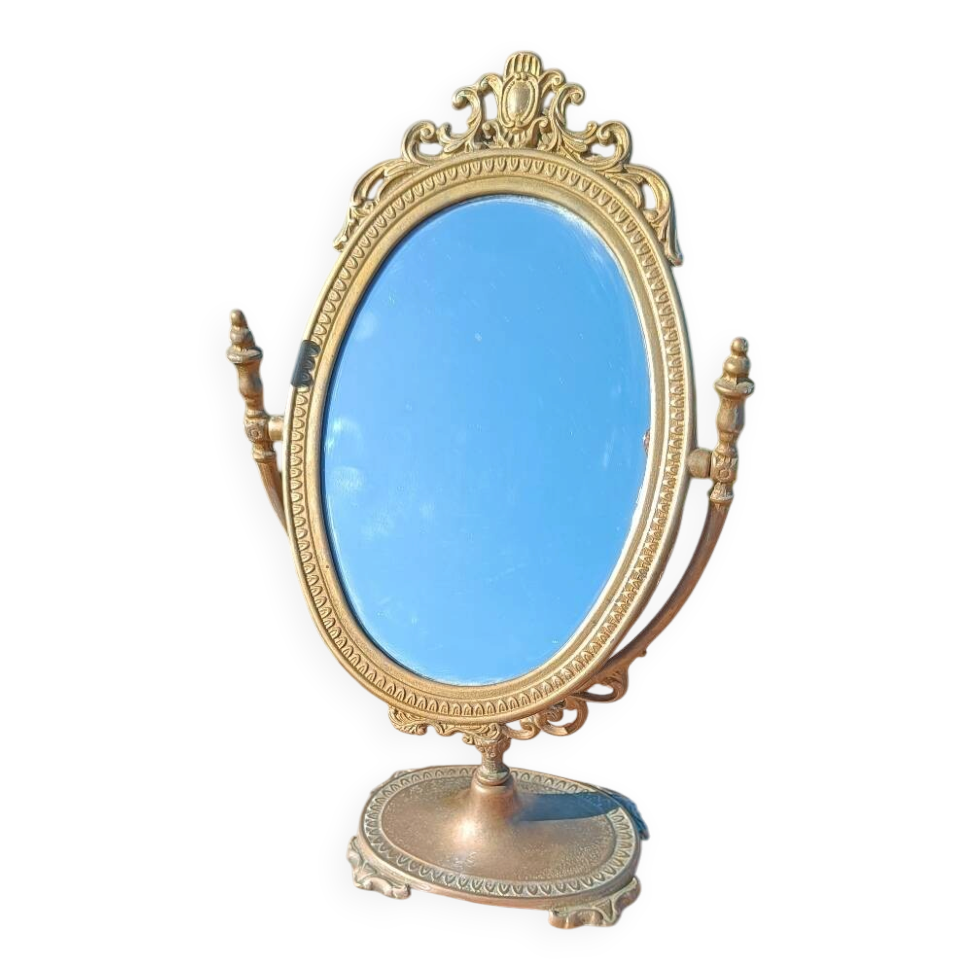 Miroir de table vintage en laiton doré – style Napoléon III,