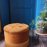 Old golden camel velvet pouf art deco style